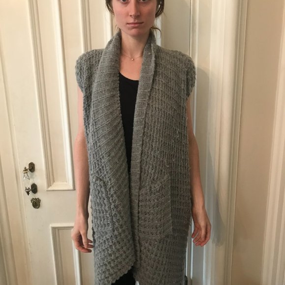 Bulky Long Soft Open Sweater Vest, Medium; Les Petites Collection; Gray Vintage - Picture 1 of 6